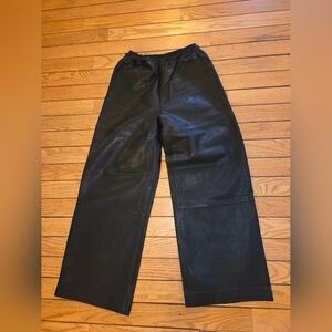 Sea NY Women's LUCIE Black Leather Pants Wide Leg Elastic Waist- Size 10 *NEW*
